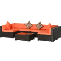 Outsunny 7 Pieces Patio Furniture Set, Rattan Conversation Set Garden Wicker Sofa Set with Washable Cushions and Coffee Table, for Deck Balcony Yard, Orange(m-2)
