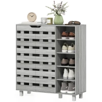 HOMCOM Shoe Cabinet, 21 Pair Shoe Storage Cabinet Organizer with 5-tier Double Door Cabinet and 5-tier Open Shelves, Light Grey(m-2)
