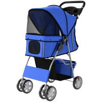 PawHut Pet Stroller with Reflective Strips, Foldable Cat Stroller with 360° Swivel Wheels for Small Dogs and Cats, Blue(m-2)