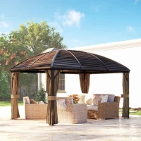 Outsunny 10' x 13' Hardtop Gazebo Aluminum Outdoor Canopy with Mesh Nettings, Curtains, Brown(m-9)