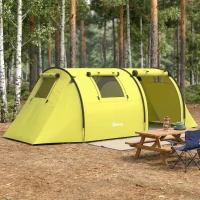 Outsunny 3-4 Person Camping Tent with 2 Rooms, 3000mm Waterproof Portable Family Tent with Carry Bag, Yellow(m-9)