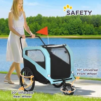 Aosom 2-in-1 Dog Bike Trailer Pet Stroller Carrier for Large Dogs with Hitch, Quick-release Wheels, Foot Support, Pet Bicycle Cart Wagon Cargo for Travel, Blue(m-9)