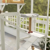 PawHut Large Outdoor Catio with 6 Jumping Platforms, Scratching Post, 2 Ramps, Waterproof Roof, White(m-10)