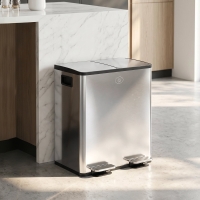 HOMCOM Garbage Bin, Soft-Close Trash Can with Foot Pedal, 2x5 Gal (2x20 L) Garbage Can with Removable Inner Buckets, Silver