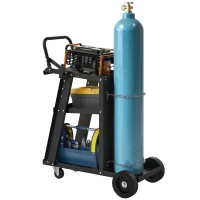 HOMCOM Welding Utility Cart 3-Tier Heavy Duty Rolling Tool Cart with Gas Cylinder Holder Black(m-11)