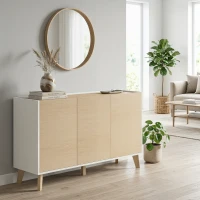 HOMCOM Sideboard Buffet Cabinet, 47" Modern Kitchen Storage Cabinet with 6 Compartments, Soft-Close Doors, Natural Wood Effect(m-9)