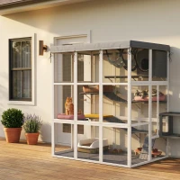 PawHut Large Outdoor Catio Cat Enclosure with Hammock, Condo, Jump Platforms, Ladders, Ramps, Tarp, for 2-4 Large Cats, Gray(m-2)
