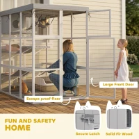 PawHut Large Outdoor Catio Cat Enclosure with Hammock, Condo, Jump Platforms, Ladders, Ramps, Tarp, for 2-4 Large Cats, Gray(m-7)