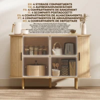 HOMCOM 47" Buffet Cabinet with Tambour Sliding Doors, Fluted Sideboard with Storage Shelves and Wooden Legs, Oak(m-6)