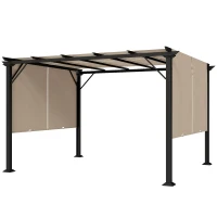 Outsunny 12' x 10' Outdoor Patio Gazebo Pergola with Retractable Canopy Roof, Steel Frame with Stakes, Light Brown(m-2)