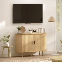 HOMCOM 47" Buffet Cabinet with Tambour Sliding Doors, Fluted Sideboard with Storage Shelves and Wooden Legs, Oak(m-9)
