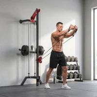 Soozier Wall Mount Cable Station, 16 Positions Adjustable Pulley Machine, Cable Crossover Machine with Lat Pulldown Bar(m-10)