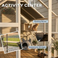 PawHut Wooden Catio Outdoor Cat Enclosure with Waterproof Cover, 2 Condos, 6 Platforms, Bridge, Doors, White(m-5)