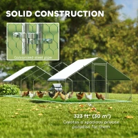 PawHut Metal Chicken Coop with Water- and UV-Protection Cover for Backyard Hen, Duck, Rabbit, 32.8' x 9.8' x 6.4'(m-6)