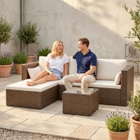 Outsunny 3pcs Modern Rattan Sofa Set, Wicker Patio Furniture Set with Coffee Table, Cushions, Pillows(m-9)