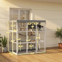 PawHut Large Outdoor Catio Cat Enclosure with Hammock, Condo, Jump Platforms, Ladders, Ramps, Tarp, for 2-4 Large Cats, Gray(m-3)