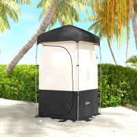 Outsunny Camping Shower Tent, Portable Privacy Shelter with Solar Shower Bag, Removable Floor and Carrying Bag, Black(m-10)