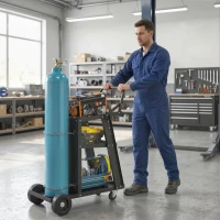 HOMCOM Welding Utility Cart 3-Tier Heavy Duty Rolling Tool Cart with Gas Cylinder Holder Black(m-10)