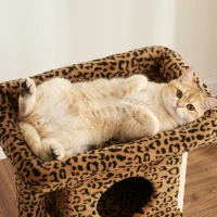 PawHut Cat Tree, Small Cat Tower with Perch, Scratching Post, Cat Condo, Toy Ball for Kitty, Leopard Print(m-10)