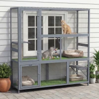 PawHut Catio Outdoor Cat Enclosure, 77" H Wooden Cat House with Weatherproof Roof, Platforms and Scratching Post(m-8)