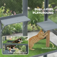 PawHut Catio Outdoor Cat Enclosure, 77" H Wooden Cat House with Weatherproof Roof, Platforms and Scratching Post(m-5)