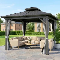 Outsunny 10' x 10' Hardtop Gazebo, Sun Shelter with Double Tier Metal Roof, Mosquito Netting, and Hanging Hook, Light Grey(m-11)