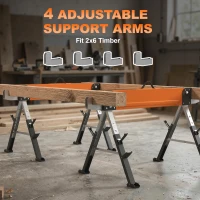 HOMCOM Saw Horses 2 Pack, Folding Heavy Duty Sawhorses with Adjustable Height and 2x6 Bracket, Carry Handle, Orange(m-9)