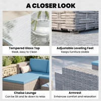 Outsunny 3-Piece Patio Furniture Set Modern Sectional Sofa Rattan Chair Wicker Conversation Set Outdoor Hand Woven Rattan Wicker Furniture Patio Coffee Table Sofa Set, Blue(m-6)