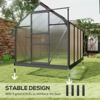 Outsunny Polycarbonate Greenhouse, Heavy Duty Outdoor Aluminum Walk-in Green House Kit Vent Door, 6.2'x8.3'x6.6' Gray(m-6)