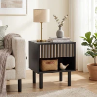 HOMCOM Modern Bedside Table with Drawer and Open Shelf, Sofa Side Table for Bedroom Living Room, Black(m-9)