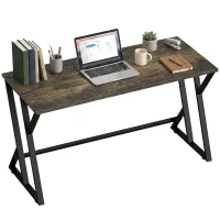 HOMCOM 55 Inch Computer Desk, Industrial Writing Desk with Z-Shaped Metal Leg, Study Table for Home Office, Rustic Brown(m-11)