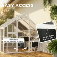 PawHut Wooden Catio Outdoor Cat Enclosure with Waterproof Cover, 2 Condos, 6 Platforms, Bridge, Doors, White(m-7)