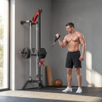 Soozier Wall Mount Cable Station, 16 Positions Adjustable Pulley Machine, Cable Crossover Machine with Lat Pulldown Bar(m-9)