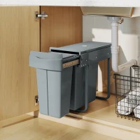 HOMCOM Pull Out Garbage Bin for Kitchen, 7.9 Gallon (30 L) Under Sink Garbage Can, 2 Removable Compartments, Grey(m-10)