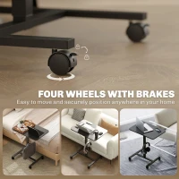 HOMCOM Height Adjustable Standing Desk, Pneumatic Sit Stand Desk with Wheels and Headphone Hook, Black Wood Grain(m-5)