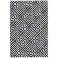 Outsunny Reversible Outdoor RV Rug, Patio Floor Mat, 6' x 9' Plastic Straw Rug for Backyard, Deck, Beach, Camping, Black & White(m-11)