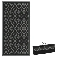 Outsunny 9' x 18' Outdoor RV Rug, Reversible Patio Floor Mat with Carry Bag, Lantern, Black and Grey(m-11)