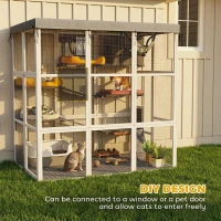 PawHut Large Outdoor Catio Cat Enclosure with Hammock, Condo, Jump Platforms, Ladders, Ramps, Tarp, for 2-4 Large Cats, Gray(m-5)