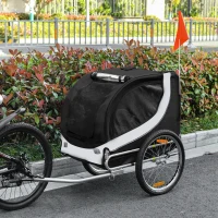 Aosom Dog Bike Trailer, Pet Cart Bicycle, Wagon Cargo Carrier Attachment with Hitch, Reflectors, Flag for Small Medium Dogs, Pet Wheelchair for Travelling, White(m-8)