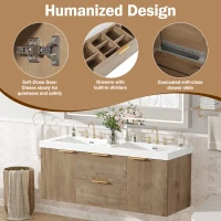 Double Sink Bathroom Vanity with Integrated SMC Top, Wall-Mounted Floating Cabinet for 2 People, 59.5'' L x 20'' W x 25.5'' H, Wood(m-7)