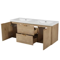 Double Sink Bathroom Vanity with Integrated SMC Top, Wall-Mounted Floating Cabinet for 2 People, 59.5'' L x 20'' W x 25.5'' H, Wood(m-17)