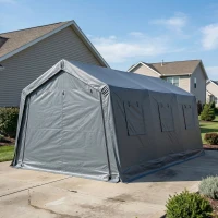 Outsunny 20 x 13 ft Carport, Portable Garage with Roll-Up Door and Windows, PE Canopy, Steel Frame, Dark Grey(m-10)