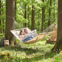 Outsunny Outdoor Hammock Padded Camping Hammock with Pillow & Spreader Bars 200 x 140 cm Cream White(m-8)