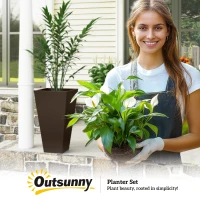Outsunny 28" Tall Garden Plastic Planters, Outdoor and Indoor Flower Pots, Set of 3 for Entryway, Patio, Yard, Brown(m-10)