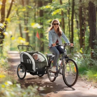 Aosom 2-in-1 Bike Trailer for Kids, Foldable 2-Seat Baby Stroller with 5-Point Harness, Rubber Wheels, Storage Bag, Black(m-1)