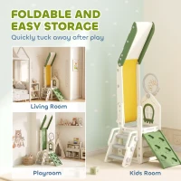 Qaba Foldable 4 in 1 Toddler Slide with Climber, Basketball Hoop, Storage Space and Basketball for Ages 1-3 Years, Cream(m-5)
