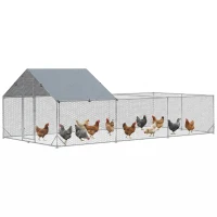 PawHut 19.7' x 9.8' Metal Chicken Run with Waterproof and Anti-UV Cover(m-11)