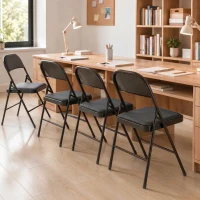 HOMCOM Set of 4 Metal Foldable Chairs, PU Leather Padded Folding Chairs with Cushion Seat and Open Back for Indoor, Black(m-13)