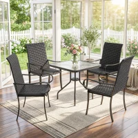 Outsunny 4 Piece PE Rattan Patio Dining Chairs with Steel Frame,  for Garden, Backyard, Pool Side, Porch, Black(m-8)