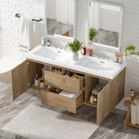 Double Sink Bathroom Vanity with Spacious Under-Sink Storage, Wall-Mounted Floating Cabinet with SMC Top, 59.5'' L x 20'' W x 25.5'' H, Wood(m-1)